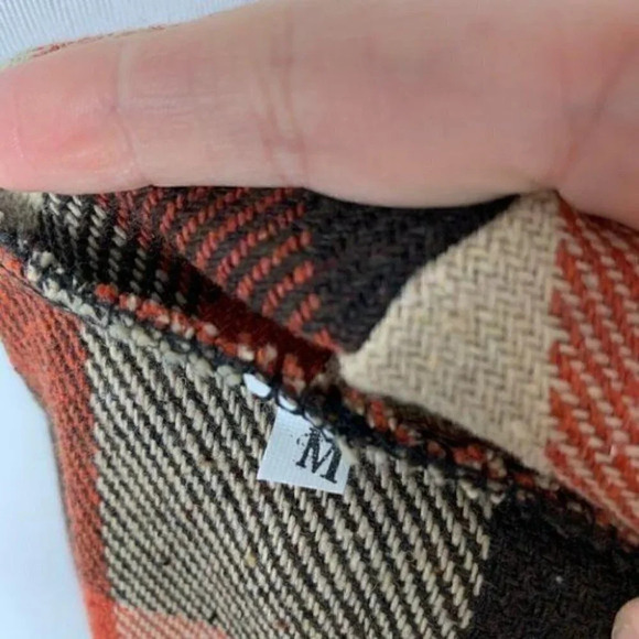 sweater size M plaid open front faux leather - Picture 7 of 9